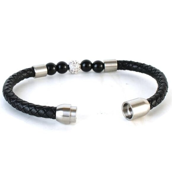 LEATHER STAINLESS STEEL SPHERE BRACELET - Picture 2 of 2